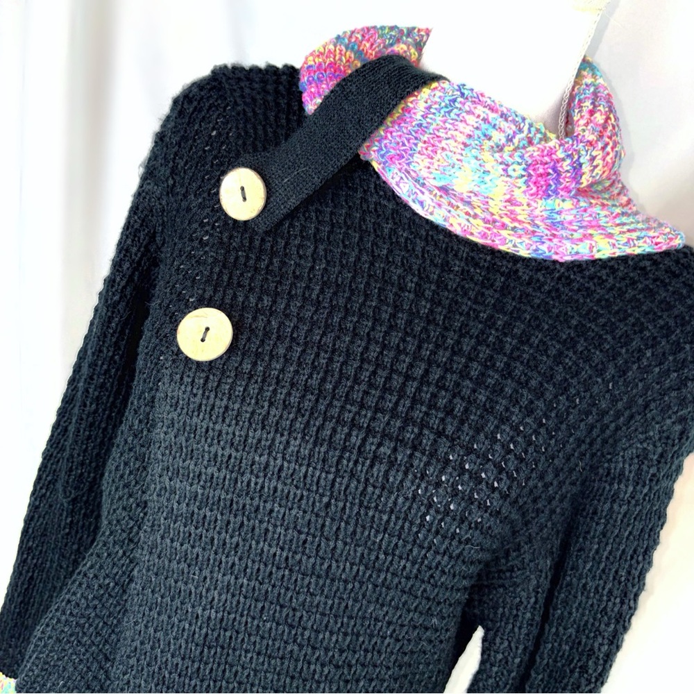 SHEIN Black Sweater with Colorful Cowl Neck